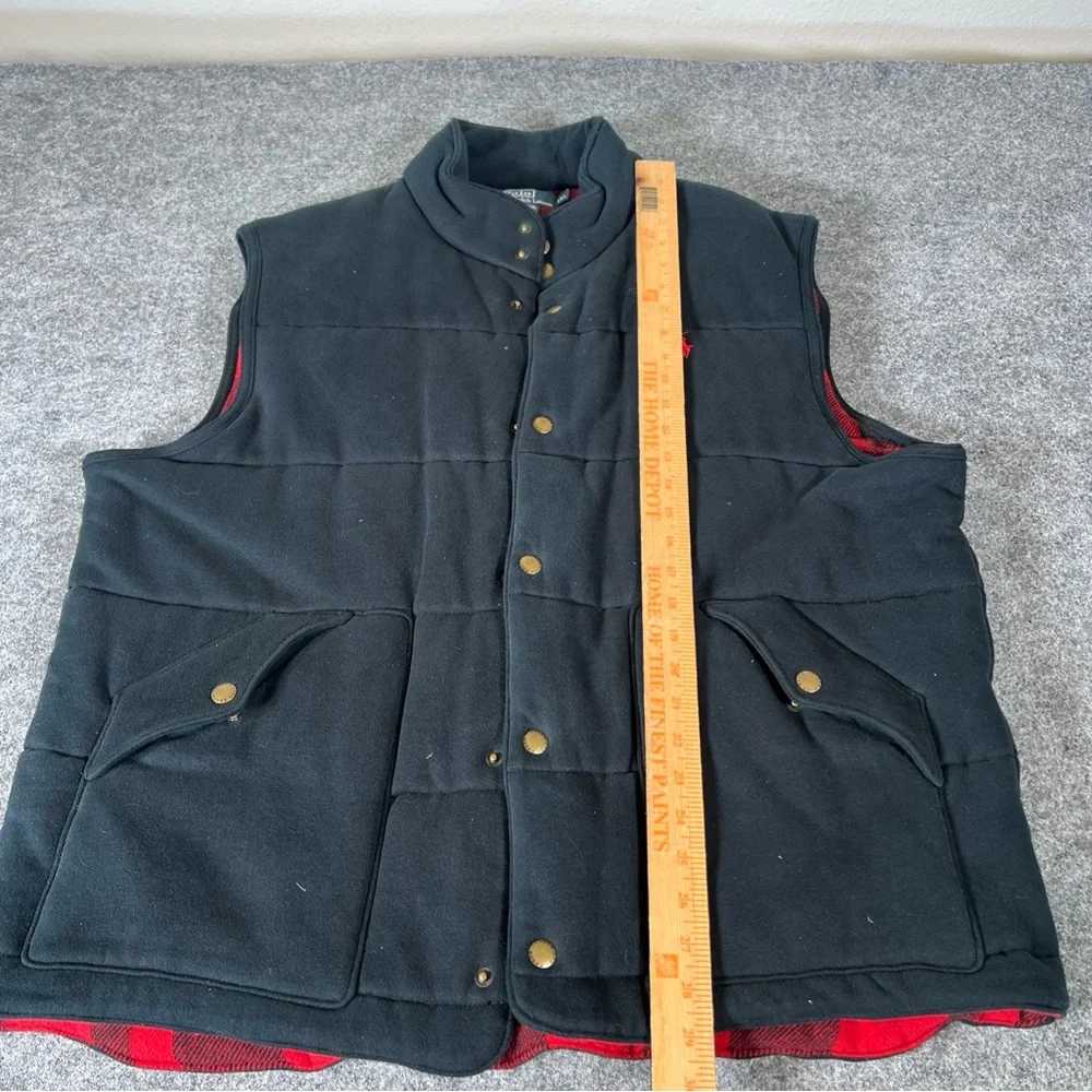Polo‎ Ralph Lauren Vest Mens 2XL Black Quilted Flannel Lined Button Up Vintage
